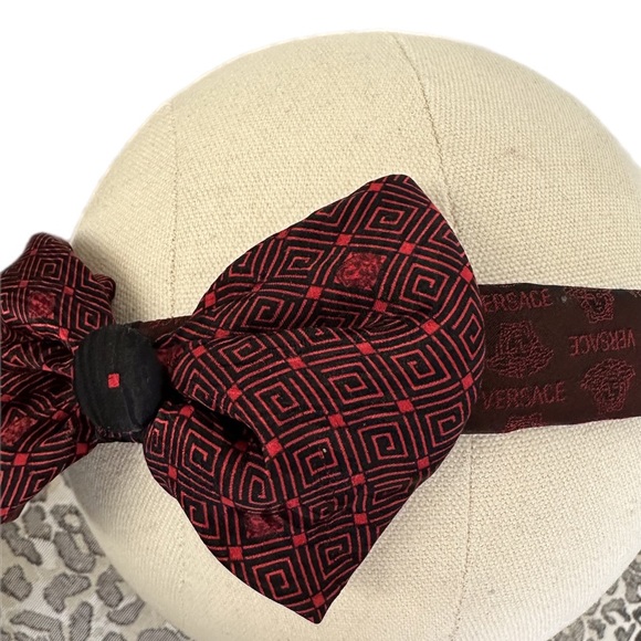 CUSTOM, ONE-OF-A-KIND VERSACE SILK TIE HEADBAND W/ BOW - Picture 6 of 10